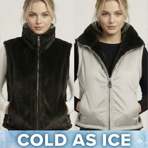 Reversible Cold As Ice - Women's Gray/Brown Faux Fur Lined Vest Size M/L